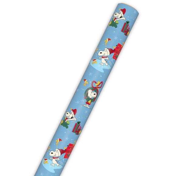 Hallmark Wrapping Paper Christmas Peanuts Snoopy Woodstock Blue 70 sq ft Jumbo - Picture 4 of 7